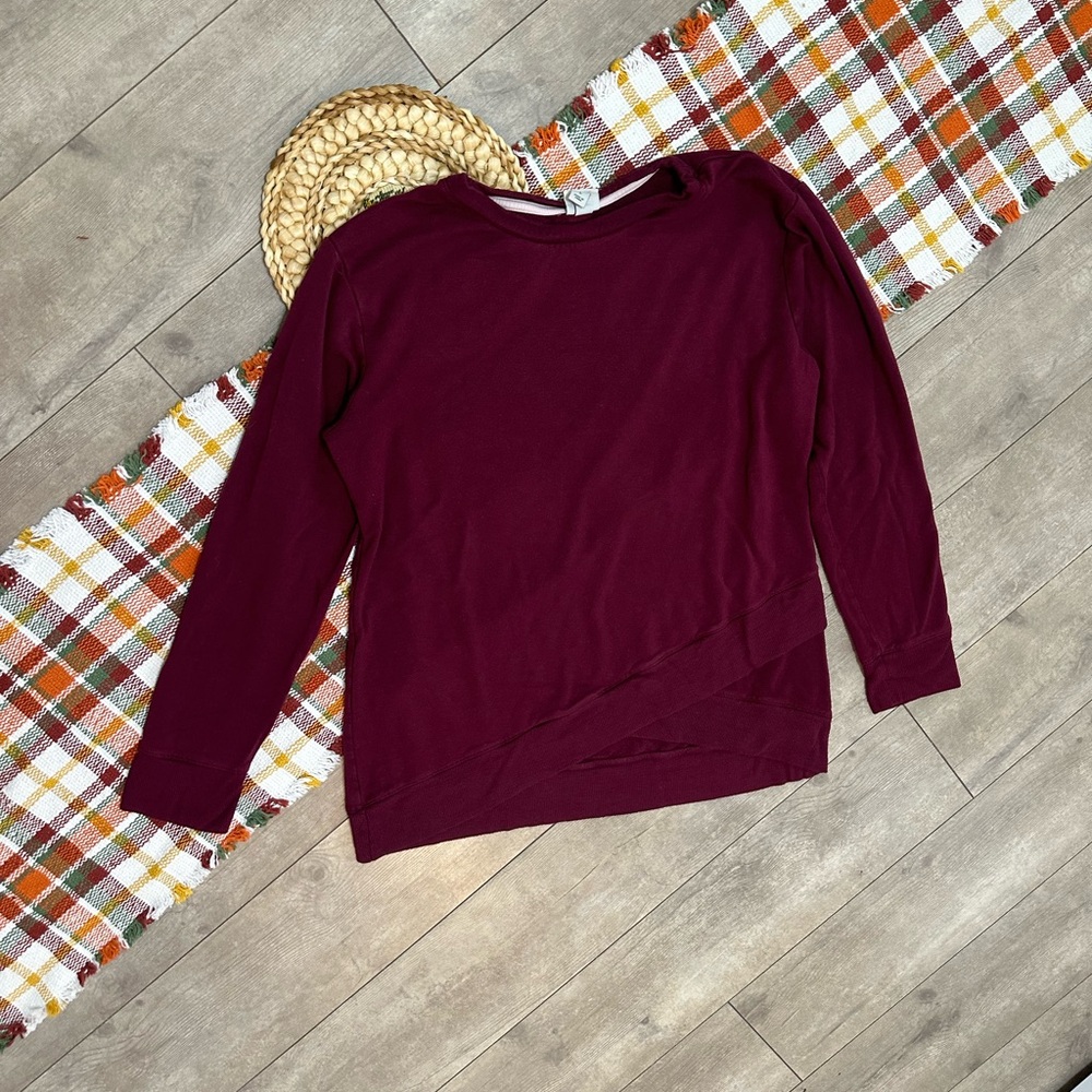 A New Day Women's Long Sleeve Cross-Front Pullover Sweatshirt Burgundy Sz Large - Picture 6 of 15